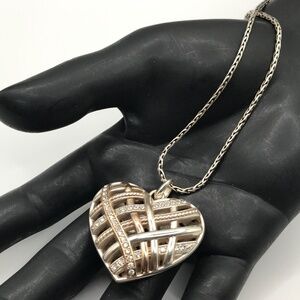 Brighton Pendant Necklace Neptune Rings Large Woven Crystal Heart Long Chain 38"
